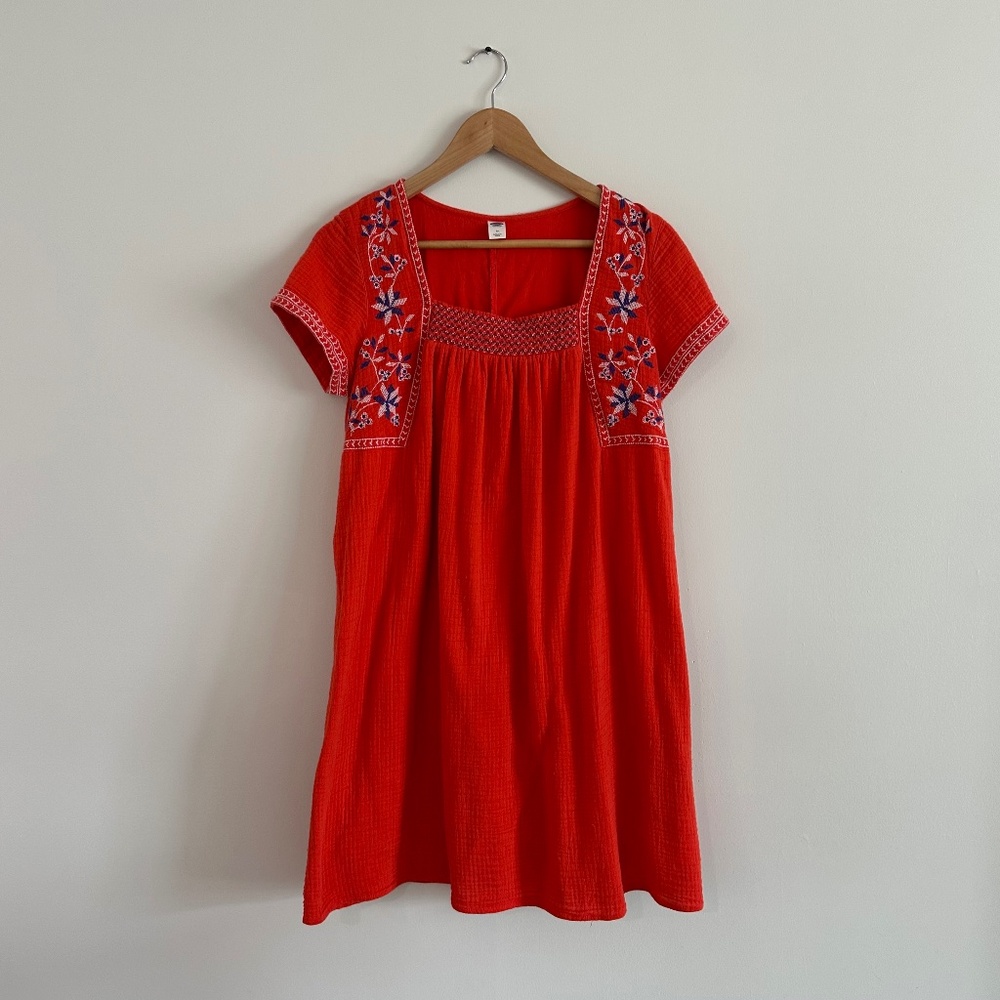 Old Navy Red Embroidered Mini Dress